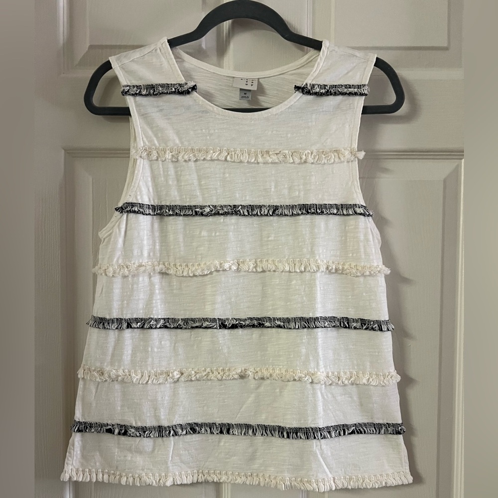 A New Day boho fringe tank top. Black & white. Cotton. EUC! Size Medium.
